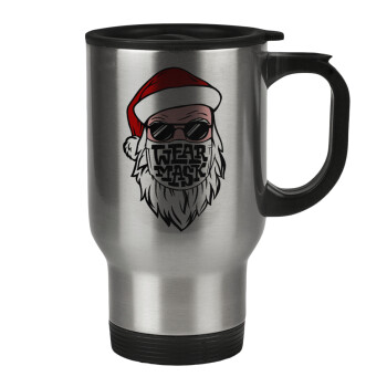 Santa wear mask, Stainless steel travel mug with lid, double wall 450ml