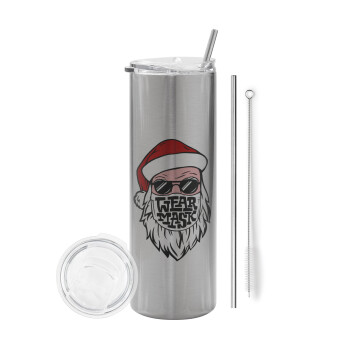 Santa wear mask, Eco friendly stainless steel Silver tumbler 600ml, with metal straw & cleaning brush