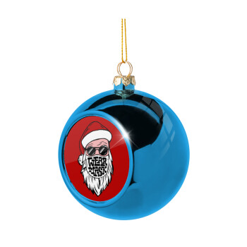 Άγιος Βασίλης με μάσκα, Χριστουγεννιάτικη μπάλα δένδρου Μπλε 8cm