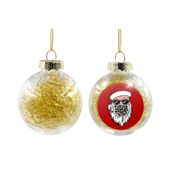 Άγιος Βασίλης με μάσκα, Χριστουγεννιάτικη μπάλα δένδρου διάφανη με χρυσό γέμισμα 8cm