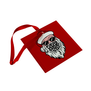Άγιος Βασίλης με μάσκα, Χριστουγεννιάτικο στολίδι γυάλινο τετράγωνο 9x9cm