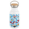 Metallic thermos (Stainless steel) White with wooden lid (bamboo), double-walled, 350ml