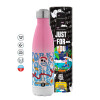 Metal mug thermos Pink/White (Stainless steel), double wall, 500ml