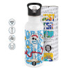 White water bottle with straw, stainless steel 600ml