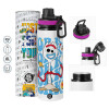 Metallic water bottle with safety lid, 850ml aluminum