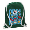 Backpack pouch GYMBAG BOTTLE GREEN, with pocket (40x48cm) & thick white cords