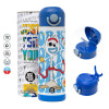 Children's hot water bottle, stainless steel, with safety straw, BLUE (500ml)