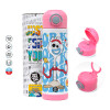 Children's hot water bottle, stainless steel, with safety straw, PINK (500ml)