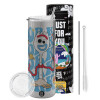 Tumbler stainless steel Silver 600ml, with metal straw & cleaning brush
