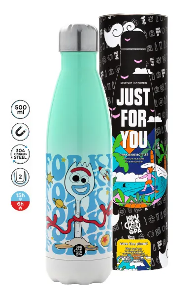 Forky — Μεταλλικό παγούρι θερμός Πράσινο/Λευκό (Stainless steel), διπλού τοιχώματος, 500ml