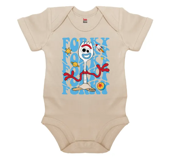 Forky — Short-sleeve baby bodysuit, 0-18 months, natural (ecru), 100% organic cotton
