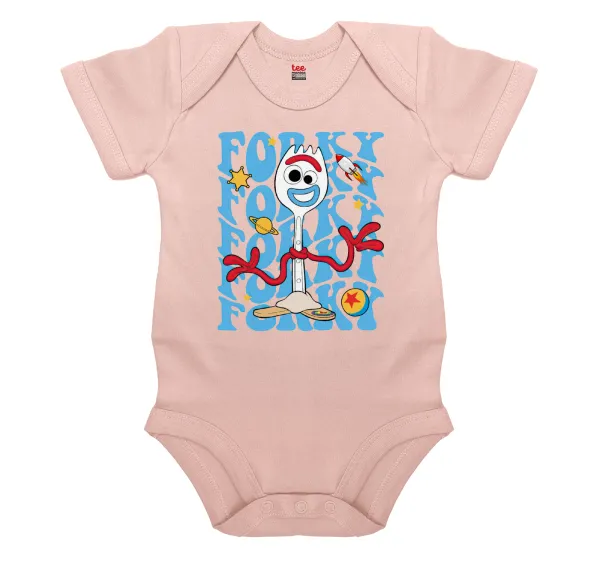 Forky — Βρεφικό φορμάκι μωρού, 0-18 μηνών, ΡΟΖ POWDER, 100% Organic Cotton, κοντομάνικο