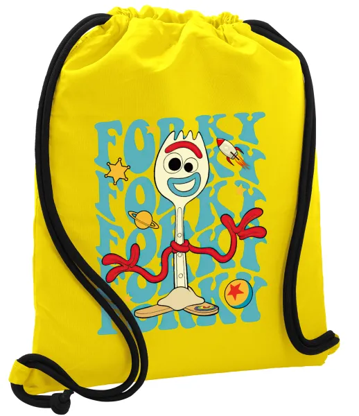 Forky — Τσάντα πλάτης πουγκί GYMBAG Κίτρινη, με τσέπη (40x48cm) & χονδρά κορδόνια