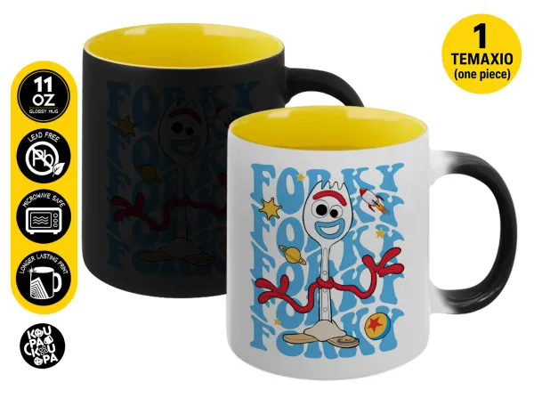Forky — Κούπα Μαγική εσωτερικό κίτρινη, κεραμική 330ml που αλλάζει χρώμα με το ζεστό ρόφημα