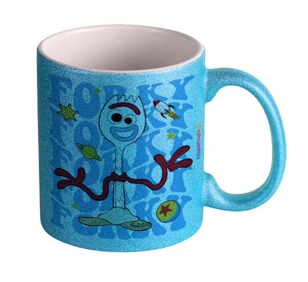 Forky — Light blue glitter mug that sparkles, ceramic, 330ml