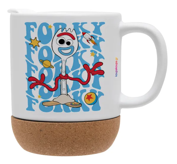 Forky — Κούπα, κεραμική με βάση φελού και καπάκι (ΜΑΤ), 330ml