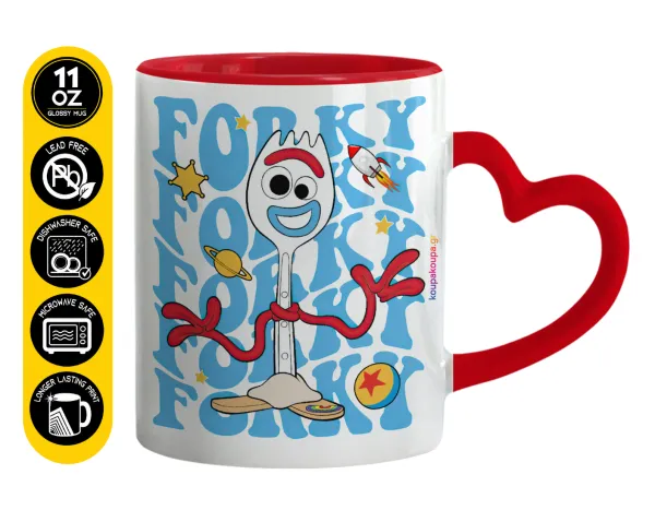 Forky — Κούπα καρδιά χερούλι κόκκινη, κεραμική, 330ml