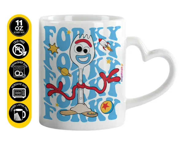 Forky — Κούπα καρδιά χερούλι λευκή, κεραμική, 330ml