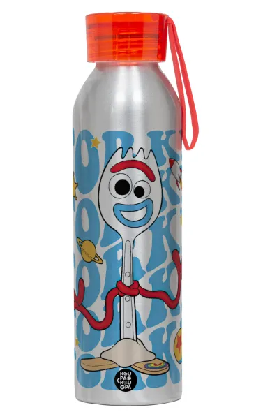 Forky — Αλουμινένιο Αθλητικό Μπουκάλι 650ml – Ασημί με Κόκκινο Καπάκι και Λουράκι Σιλικόνης