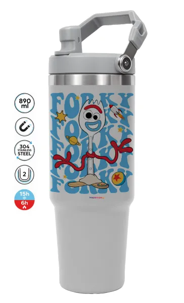 Forky — ΓΚΡΙ Travel Tumbler Θερμός με χερούλι και καλαμάκι 890ml