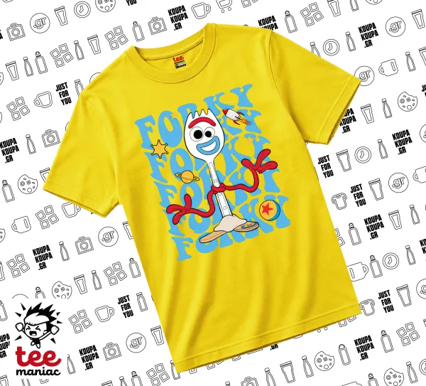 Forky — Κίτρινο Άνετο παιδικό T-Shirt από 100% βαμβάκι, για κάθε μέρα. Vegan & OEKO-TEX πιστοποιημένο.