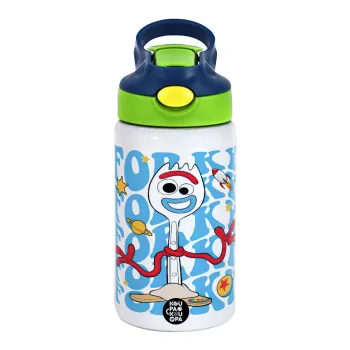 Forky, Children's hot water bottle, stainless steel, with safety straw, green, blue (350ml)