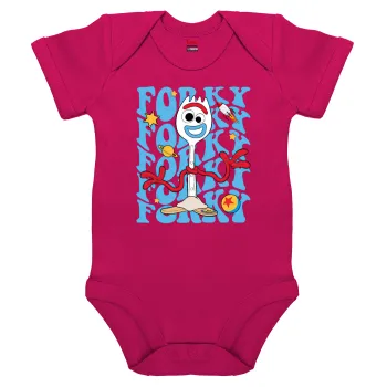 Forky, Βρεφικό φορμάκι μωρού, 0-18 μηνών, ΡΟΖ, 100% Organic Cotton, κοντομάνικο