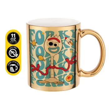 Forky, Mug ceramic, gold mirror, 330ml