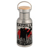 Stainless steel metallic thermos flask, silver with a bamboo lid, double-walled, 350ml.
