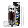 Tumbler ποτήρι θερμό από ανοξείδωτο ατσάλι 600ml, με μεταλλικό καλαμάκι & βούρτσα καθαρισμού