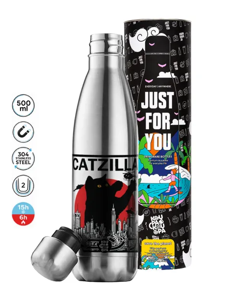 CATZILLA — Μεταλλικό παγούρι θερμός Inox (Stainless steel), διπλού τοιχώματος, 500ml