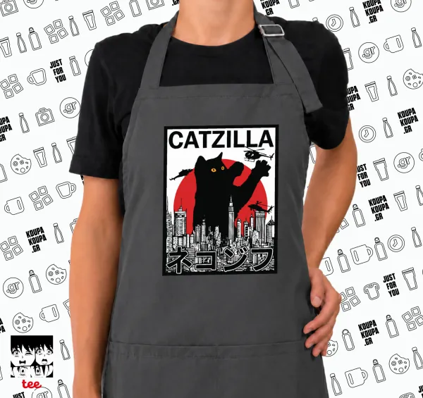CATZILLA — GREY Ποδιά μαγειρικής μακριά Σεφ με τσέπες (ΕΝΗΛΙΚΩΝ, ΓΚΡΙ)