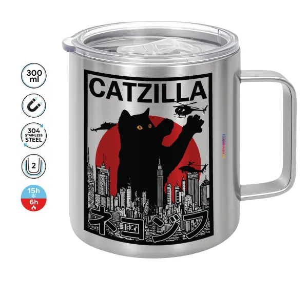 Black Cat — Double-walled stainless steel mug 300ml with temperature-retaining lid
