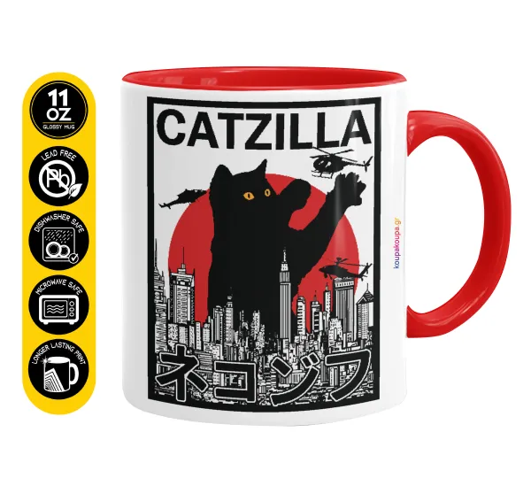 CATZILLA — Κούπα χρωματιστή κόκκινη, κεραμική, 330ml