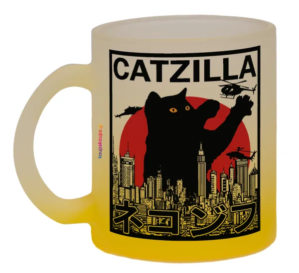 CATZILLA — Κούπα γυάλινη δίχρωμη με βάση το κίτρινο ματ, 330ml