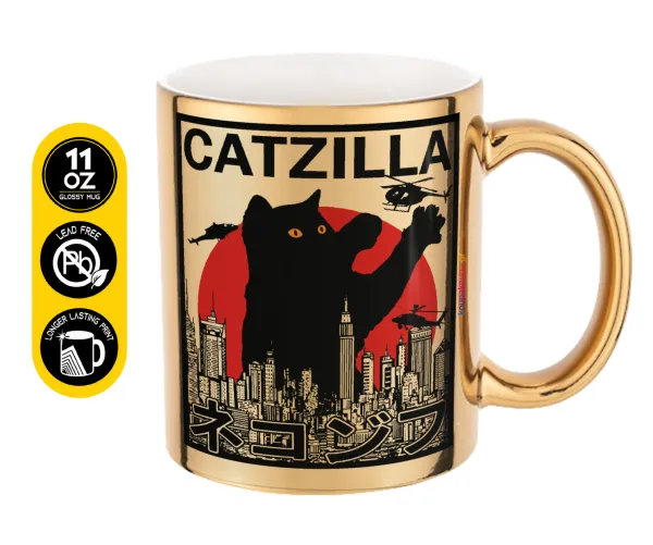 CATZILLA — Κούπα κεραμική, χρυσή καθρέπτης, 330ml