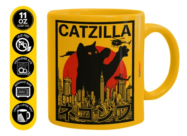 CATZILLA — Κούπα, κεραμική κίτρινη, 330ml