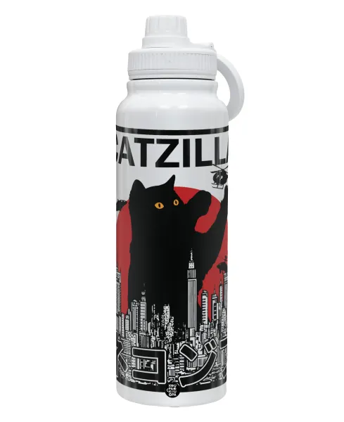 Black Cat — 1L Stainless Steel Thermal Bottle with Phone Holder & Double Wall Insulation