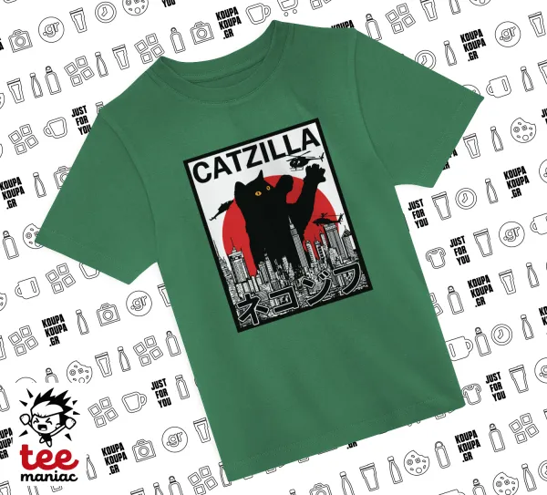 Black Cat — GREEN childrens T-Shirt made of 100% cotton, for every day. Vegan & OEKO-TEX certified.