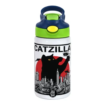CATZILLA, Παιδικό παγούρι θερμό, ανοξείδωτο, με καλαμάκι ασφαλείας, πράσινο/μπλε (350ml)