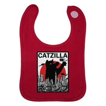 CATZILLA, Σαλιάρα με Σκρατς Κόκκινη 100% Organic Cotton (0-18 months)