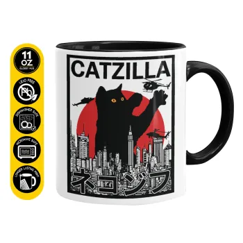 CATZILLA, Κούπα χρωματιστή μαύρη, κεραμική, 330ml