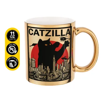 CATZILLA, Κούπα κεραμική, χρυσή καθρέπτης, 330ml
