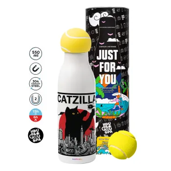 Black Cat, Tennis ball Metal mug thermos White, double wall, 550ml