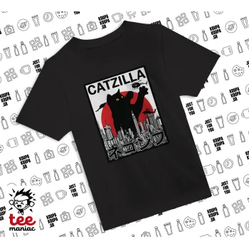 CATZILLA, ΜΑΥΡΟ Άνετο παιδικό T-Shirt από 100% βαμβάκι, για κάθε μέρα. Vegan & OEKO-TEX πιστοποιημένο.