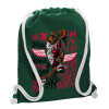 Τσάντα πλάτης πουγκί GYMBAG BOTTLE GREEN, με τσέπη (40x48cm) & χονδρά λευκά κορδόνια