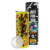 Neon Yellow Travel Tumbler θερμό, μεταλλικό καλαμάκι(Ανωξείδωτο 304 Food grade, BPA free, 600ml)