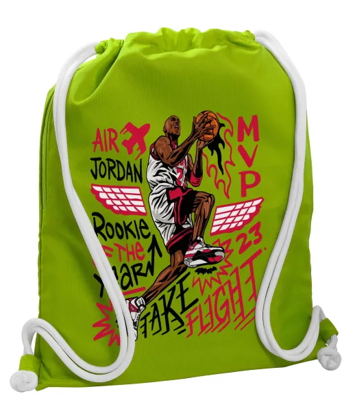 Jordan — Backpack bag GYMBAG LIME GREEN, with pocket (40x48cm) & thick cords