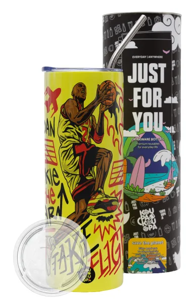 Jordan — Neon Yellow Travel Tumbler θερμό, μεταλλικό καλαμάκι(Ανωξείδωτο 304 Food grade, BPA free, 600ml)