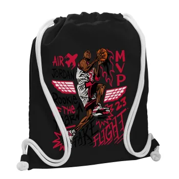 Jordan, Τσάντα πλάτης πουγκί GYMBAG Μαύρη, με τσέπη (40x48cm) & χονδρά λευκά κορδόνια